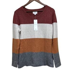 NWT | Pinque Colorblock Pullover Sweater in Size XL Rust Stone Combo Polyester